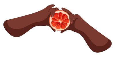 Toranja dentro mãos. maduro suculento fruta ilustração. brilhante desenho animado plano clipart vetor