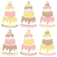 conjunto do lindo e delicioso alta Casamento bolos. imagens para logotipo, rótulos, sinais. clipart para convite ou cumprimento cartão Projeto. engraçado e fofa impressão para pratos, papelaria, roupas. branding padaria vetor