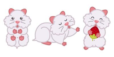 branco hamsters dentro diferente poses definir. fofa desenho animado rabisco ilustrações. feliz animais de estimação. vetor