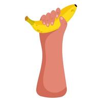 banana dentro mão. maduro fruta ilustração. brilhante desenho animado plano clipart vetor