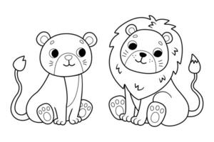 fofa desenho animado leão e leoa. coloração página. ilustração para crianças. ilustração vetor