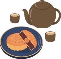 lua bolo tradicional sobremesa e chá copo chaleira ilustração gráfico elemento arte cartão vetor