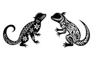 lagarto mandala silhuetas Preto clipart vetor