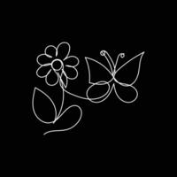 borboleta com flor mínimo Projeto mão desenhado 1 linha estilo desenho, borboleta com flor 1 linha arte contínuo desenho, borboleta com flor solteiro linha arte vetor