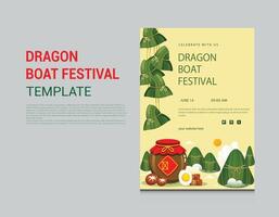 plano vertical poster modelo para chinês Dragão barco festival celebração vetor