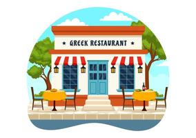 grego cozinha restaurante ilustração com conjunto cardápio delicioso pratos tradicional ou nacional Comida dentro plano desenho animado fundo Projeto vetor