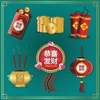 ícones do ano novo chinês gong xi fa cai vetor