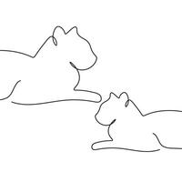 contínuo 1 linha desenhando do gato, Preto e branco gráficos minimalista linear ilustração. vetor