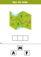 soletração jogos para pré escola crianças. fofa desenho animado mapa. vetor