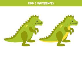 encontrar 3 diferenças entre dois fofa desenho animado brinquedo verde dinossauro. vetor