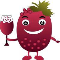 vinho mascote personagem logotipo ícone beber vidro feliz vetor