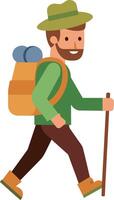 ilustração do uma caminhada homem caminhando com uma mochila em dele costas vetor