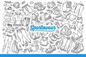roupa de esporte para atletismo e fitness, a partir de loja para esportistas. mão desenhado doodle. vetor