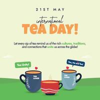 21 pode internacional chá dia. internacional chá dia celebração bandeira, social meios de comunicação Postagens com três copos do chá em grama. conceptual bandeira para chá amantes vetor