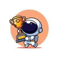 fofa ilustração do astronautas e vitória troféus vetor