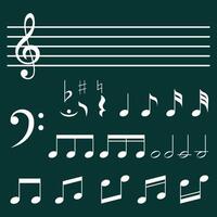 musical notas e agudo clave em uma verde fundo vetor