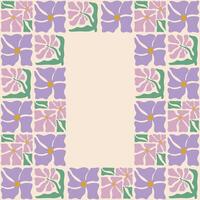 colorida retro estilo quadrado quadro, Armação apresentando lavanda flores e botões. vintage estilo hippie clipart elemento Projeto coleção. mão desenhado natureza colagem, verão em branco modelo com flores vetor