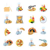 Conjunto de ícones de fabricante de pizza vetor