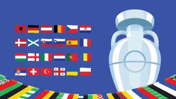 euro 2024 Alemanha bandeiras fita abstrato Projeto com troféu símbolo oficial logotipo europeu futebol final ilustração vetor