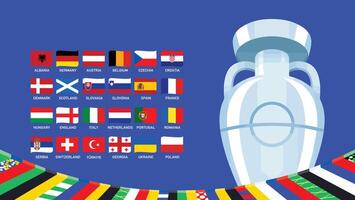 euro 2024 Alemanha fita bandeiras abstrato Projeto com troféu símbolo oficial logotipo europeu futebol final ilustração vetor