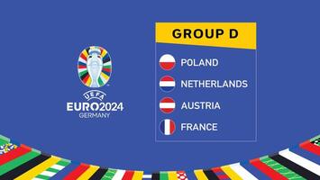 euro 2024 Alemanha grupo d bandeiras Projeto símbolo oficial logotipo europeu futebol final ilustração vetor