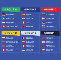 europeu futebol 2024 grupos bandeiras fita equipes símbolo abstrato Projeto europeu futebol nações países ilustração vetor