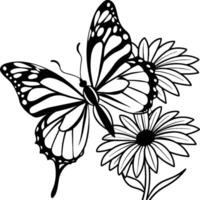monarca borboleta vôo coloração Páginas. borboleta em flor coloração Páginas vetor
