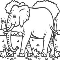 elefante animal coloração Páginas para coloração livro vetor