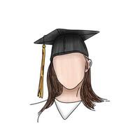 ilustração do menina dentro graduado chapéu, graduação chapéu com pendão vetor