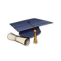 graduação boné e diploma ilustração em branco fundo, graduação chapéu com pendão vetor
