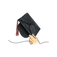 uma mão segurando a graduação chapéu com branco fundo, graduação chapéu com pendão vetor