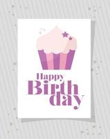cartão cupcake com letras de feliz aniversário vetor