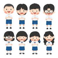 fofa tailandês criança dentro escola uniforme conjunto vetor