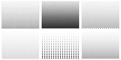 coleção do Preto e branco meio-tom padrões com gradientes. conjunto do meio-tom ponto fundos. isolado ilustração vetor