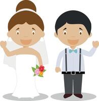 mestiço recém-casado casal dentro desenho animado estilo ilustração vetor