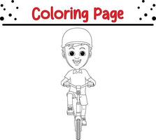 feliz Garoto equitação bicicleta coloração livro página para crianças e adultos vetor