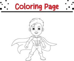 pequeno Garoto Super heroi traje coloração livro página para adultos e crianças vetor