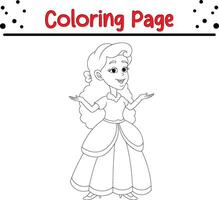 feliz pequeno menina lindo vestir coloração livro página para crianças e adultos vetor