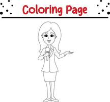 jovem menina televisão apresentador coloração livro página para adultos e crianças vetor