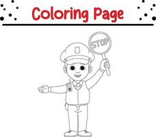 jovem polícia Policial segurando Pare placa coloração livro página para crianças e adultos vetor