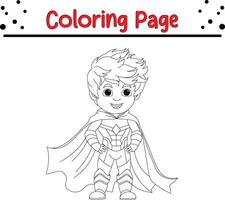 pequeno Garoto Super heroi traje coloração livro página para adultos e crianças vetor