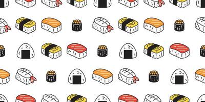 Sushi desatado padronizar onigiri japonês Comida cachecol isolado ilustração desenho animado telha fundo repetir papel de parede rabisco Projeto vetor