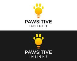 cachorro pegada ícone e luz lâmpada logotipo Projeto. vetor