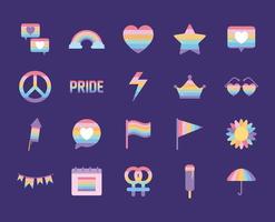 pacote de ícones com cores orgulho LGBTQ vetor
