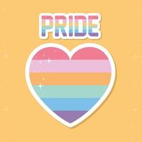 letras do orgulho com as cores do orgulho LGBTQ em um coração vetor