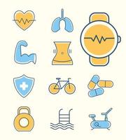 conjunto de ícones de fitness e saúde vetor