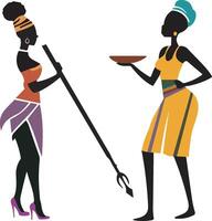 silhuetas do uma Preto esfolado africano mulheres de pé, Projeto apresentando a cultura do África. vetor