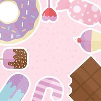 conjunto de ícones de doces com fundo rosa vetor