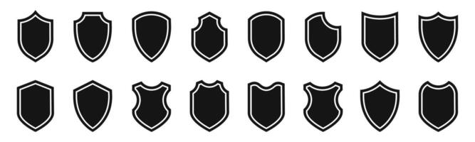 escudo ícone definir. escudo formas coleção. proteger escudo silhuetas. silhueta estilo ícones. vetor