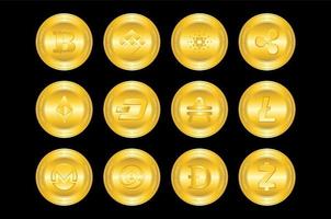 moedas de ouro com logotipo do símbolo de criptomoeda vetor